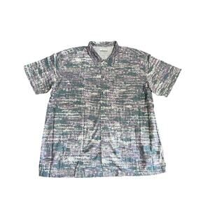 Columbia PFG Mens XL Purple Green Fish Print Button Down Short Sleeve Shirt